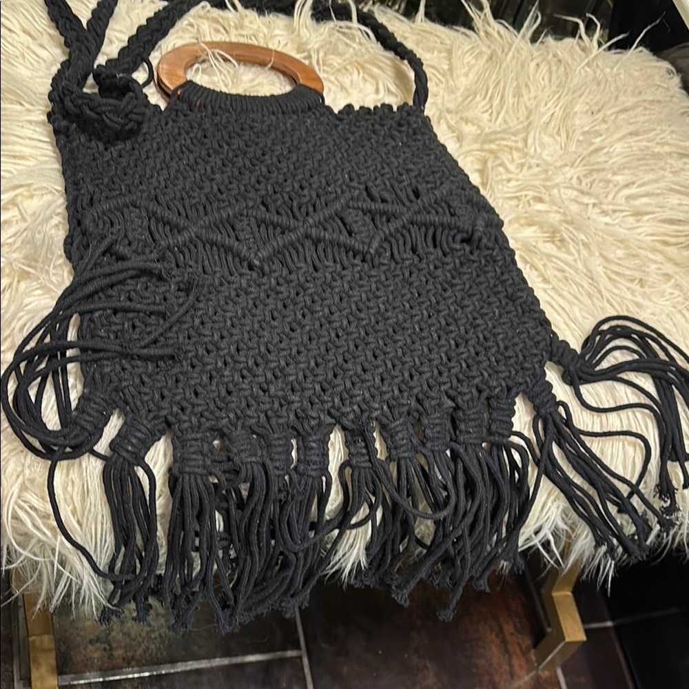 Danielle Nicole Black Fringe Tote Bag - image 1